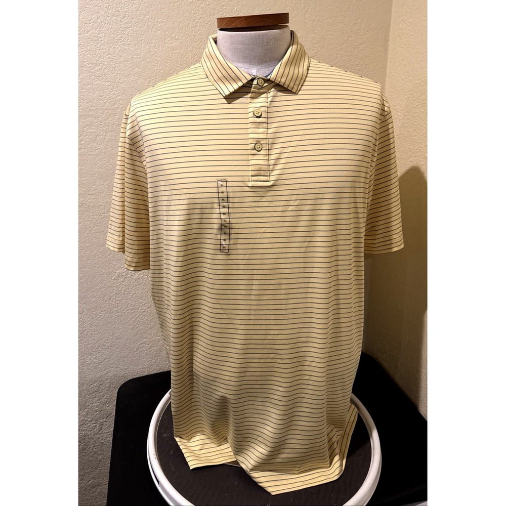 Walter Hagen Mens Performance 11 Classic Stripe Polo Yellow Sz XL Stretch